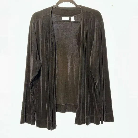 Chicos Travelers XL Open Front Slinky Long Sleeve Cardigan Solid Black Color EUC - Picture 1 of 11